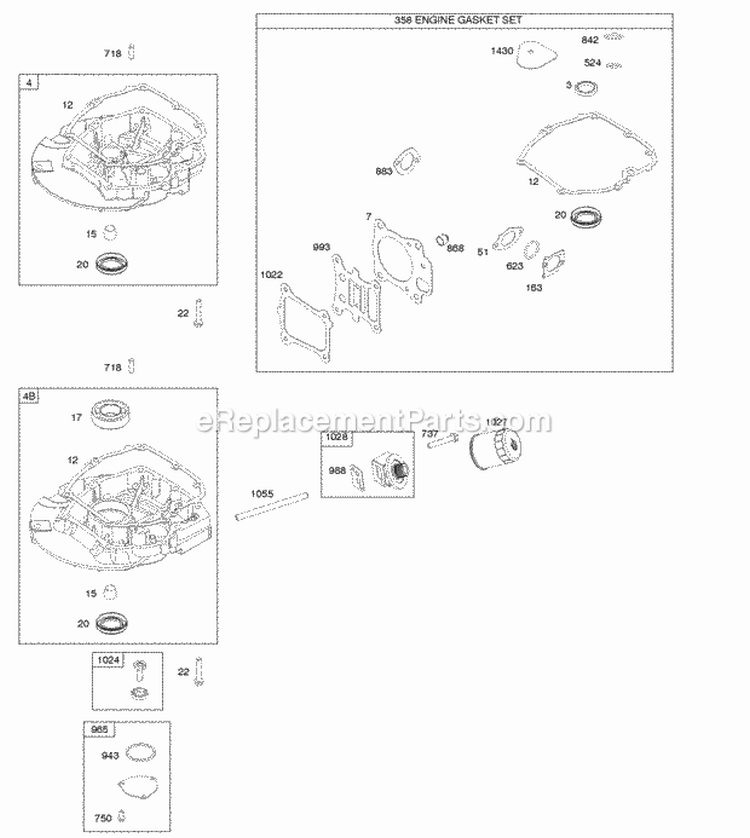 Gasket Set-Engine Sump Diagram and Parts List for 122Q02-0135-B1  Briggs and Stratton Engine